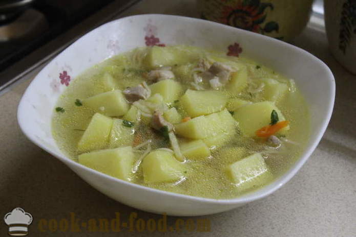 Vermicelli soep met kip en aardappelen - hoe je een heerlijke aardappelsoep met noedels en kip te bereiden, met een stap voor stap recept foto's