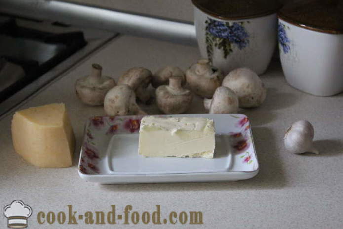 Fast food met champignons en kaas - zoals gebakken champignons met kaas in de oven, met een stap voor stap recept foto's