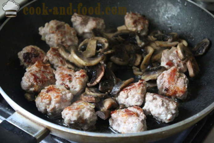 Gehaktballen met champignons en roomsaus - hoe vlees ballen van gehakt vlees en champignons, een stap voor stap recept foto's voor te bereiden