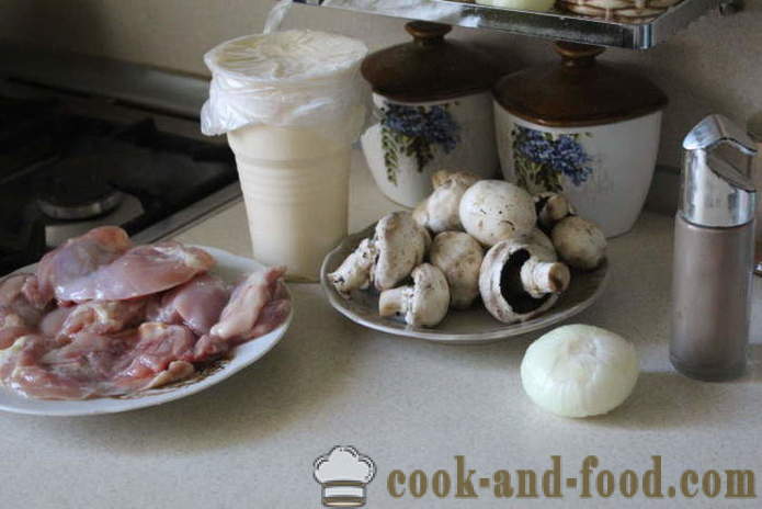Dij van de kip zonder been met champignons in de oven - hoe je een heerlijke kippendijen koken in de oven, met een stap voor stap recept foto's