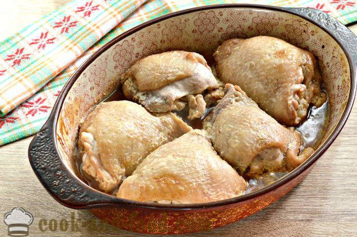 Kippendijen in de oven - hoe de kippenpoten in mayonaise en sojasaus, een stap voor stap recept foto's te koken
