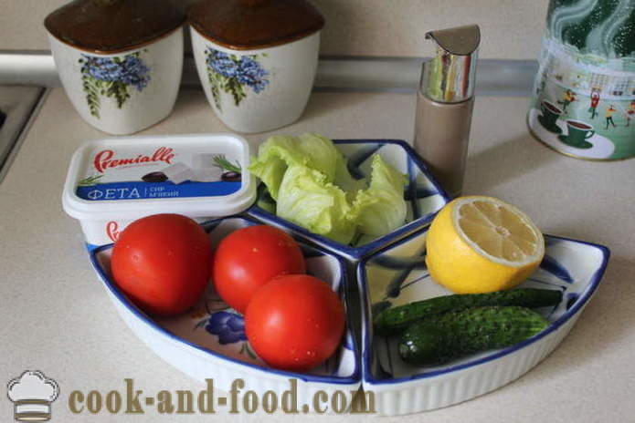 Plantaardige salade met feta - hoe je een salade met feta kaas en groenten voor te bereiden, met een stap voor stap recept foto's