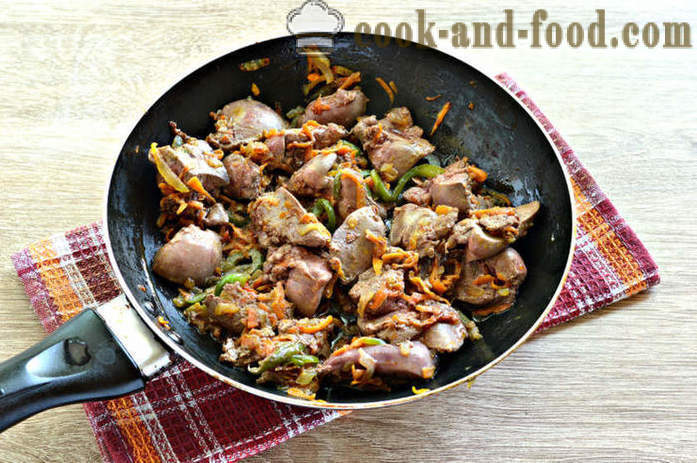 Gestoofde kip lever met groenten - hoe de kippenlevertjes koken in de pan, een stap voor stap recept foto's