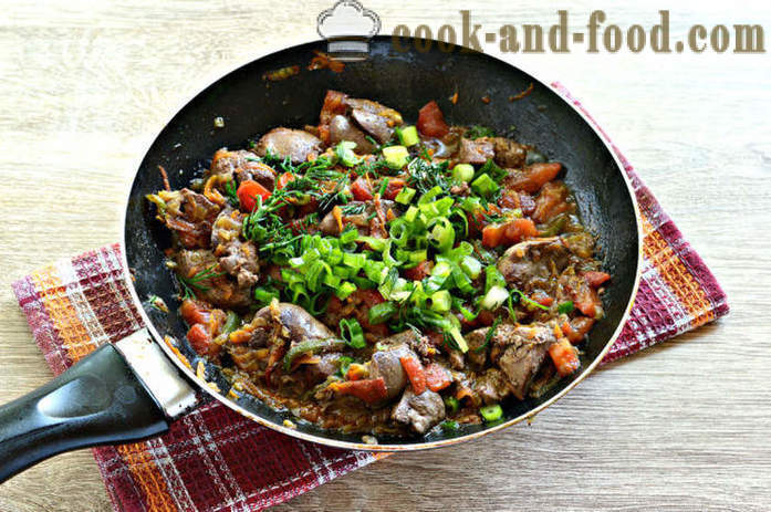 Gestoofde kip lever met groenten - hoe de kippenlevertjes koken in de pan, een stap voor stap recept foto's