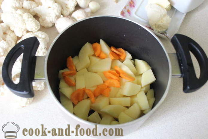 Romige soep met paddestoelen en bloemkool - hoe u de soep met champignons, een stap voor stap recept foto's te koken