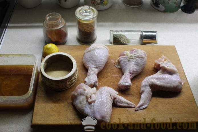 Gemarineerde kip gemarineerd in honing - hoe de kip in de marinade van honing en kruiden marineren, met een stap voor stap recept foto's