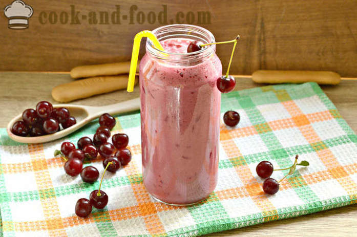 Cherry smoothie in een blender - hoe je een smoothie met melk en kersen in het huis, stap te zetten voor stap recept foto's