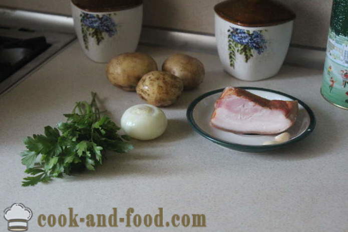 Smakelijke aardappelen met knoflook en spek - hoe je een heerlijke nieuwe aardappelen koken, een stap voor stap recept foto's