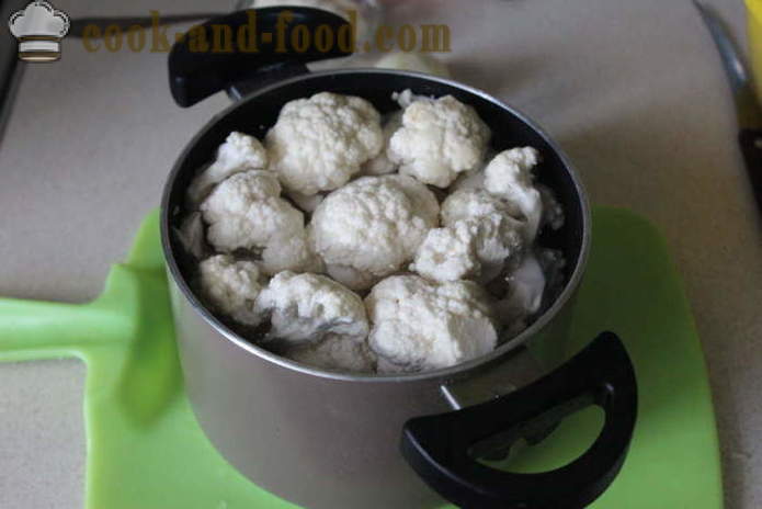 Delicious bloemkool met room - hoe je een heerlijke bloemkool koken in een pan, met een stap voor stap recept foto's