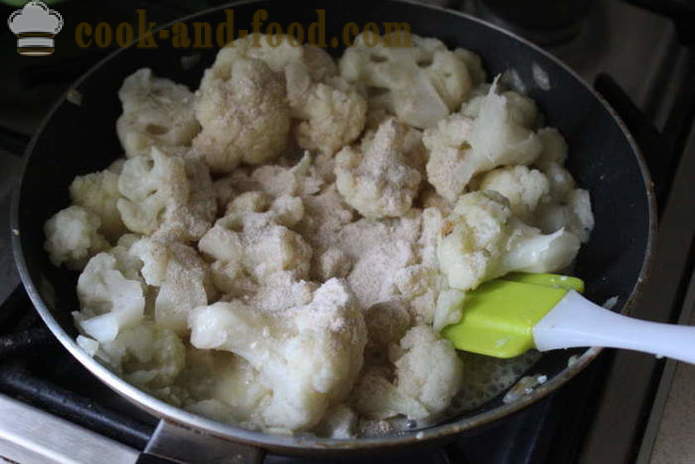 Delicious bloemkool met room - hoe je een heerlijke bloemkool koken in een pan, met een stap voor stap recept foto's