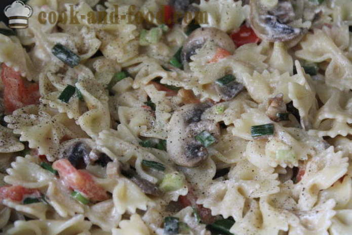 Pasta met tomaten, basilicum en champignons - hoe je een mushroom pasta met basilicum en tomaten, een stap voor stap recept foto's te koken
