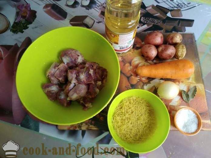 Soep met kip spiermaag, noedels en aardappelen - hoe soep met kip spiermaag, stap voor koken voor stap recept foto's