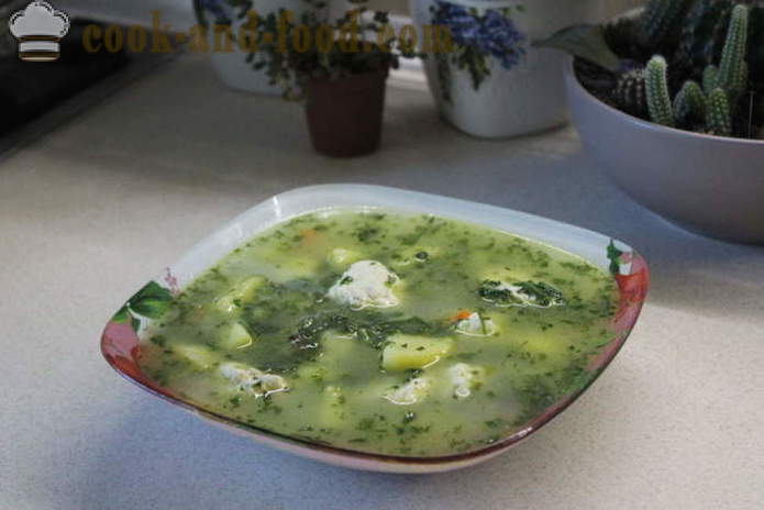 Spinazie soep met room en knoedels - hoe soep met spinazie koken bevroren, stap voor stap recept foto's