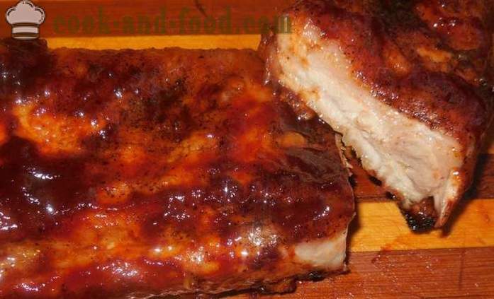 Gebakken varkensvlees ribben met honing en sojasaus - hoe varkensribbetjes bakken in de oven, met een stap voor stap recept foto's