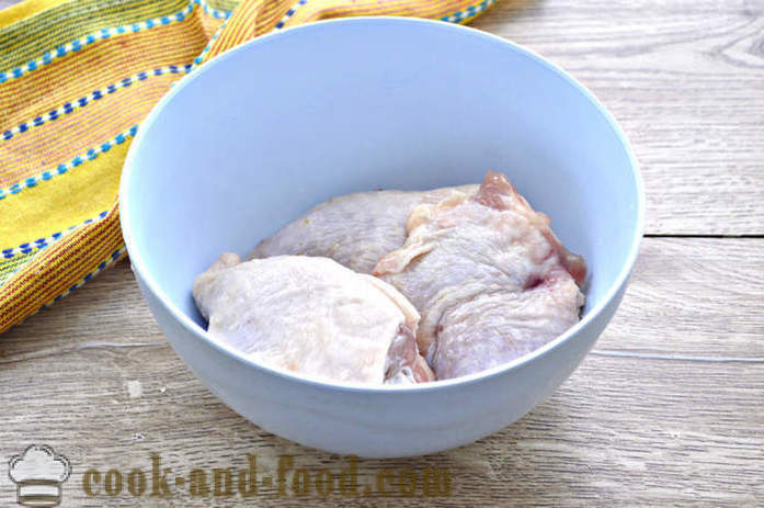 Gebakken kippendijen in de oven - hoe de kippenpoten in een hoes koken met een korst, een stap voor stap recept foto's