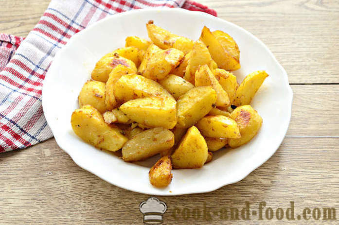 Gebakken aardappelschijfjes in de oven met knoflook en sojasaus - zowel heerlijke gebakken aardappelen in de oven, met een stap voor stap recept foto's