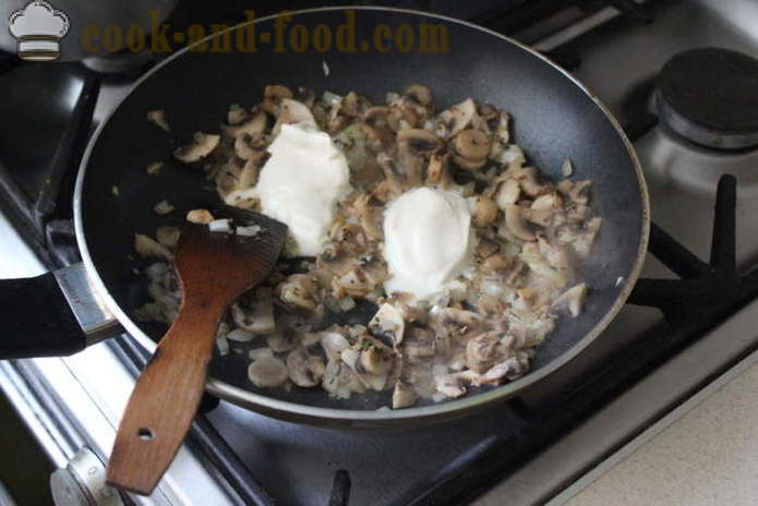 Gevulde pasta schelpen met gehakt champignons - hoe gevulde pasta schelpen te maken in de oven, met een stap voor stap recept foto's