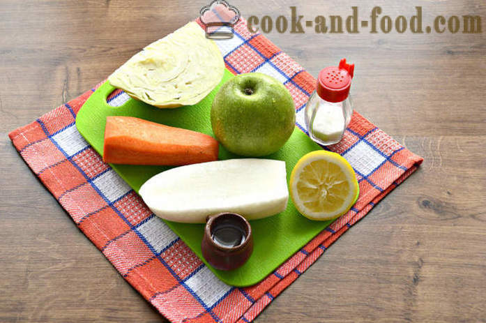 Salade van radijs en wortel, appel en kool - hoe je een salade van radijs en boter te bereiden, met een stap voor stap recept foto's