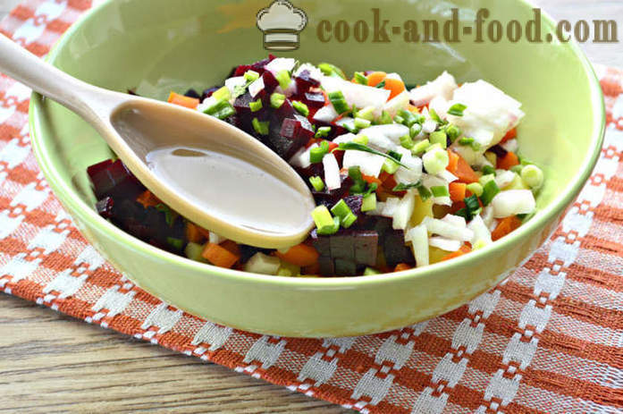 Eenvoudige plantaardige salade met haring - hoe je een vinaigrette met haring, een stap voor stap recept foto's maken