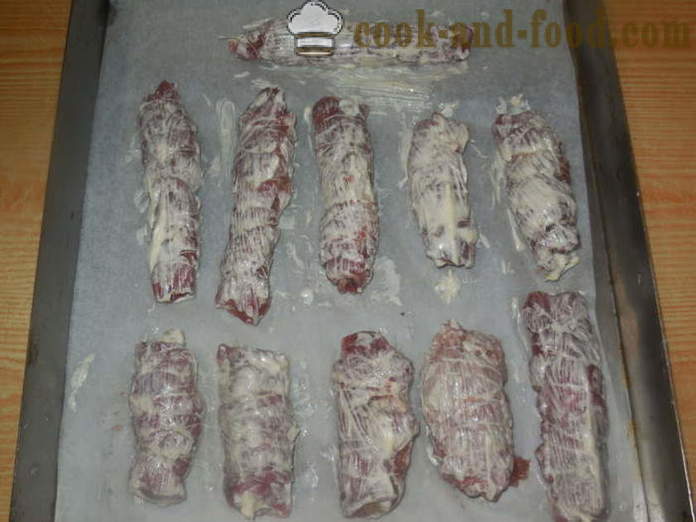 Vlees vingers gevuld in de oven - hoe vlees varkensvlees vingers, stap voor stap recept foto's maken
