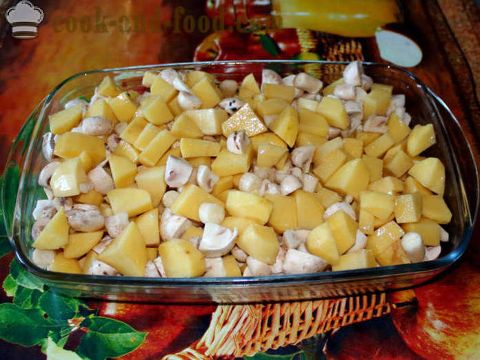 Aardappelen met champignons gebakken in de oven - net als gebakken aardappelen met champignons, een stap voor stap recept foto's
