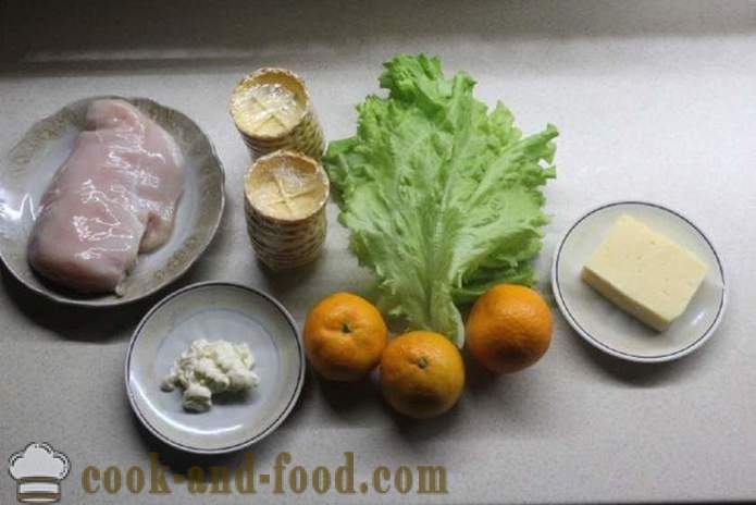 New Year's salade met kip en mandarijn - hoe je een salade te bereiden met kip en mandarijnen, een stap voor stap recept foto's
