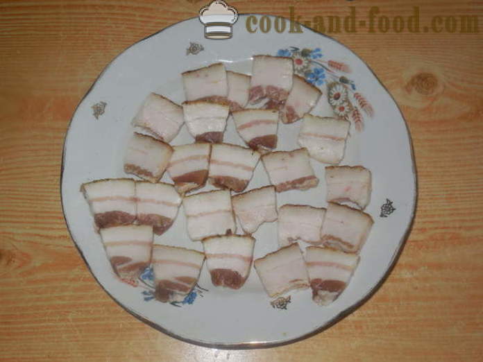 Gemarineerde vet fast food - hoe bacon augurk in de pot, met een stap voor stap recept foto's