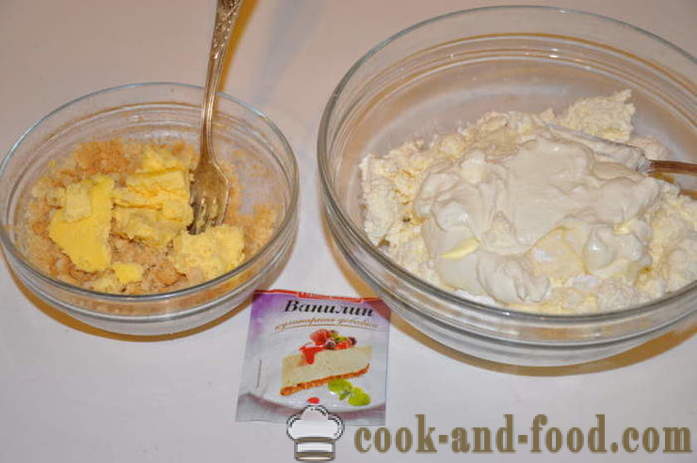 Curd dessert zonder bakken - hoe kaastaartendessert koken met gelatine thuis, stap voor stap recept foto's