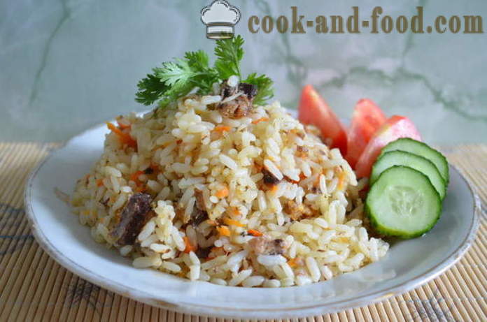 Lean vis pilaf - hoe risotto met vis uit blik, stap voor stap recept foto's te koken