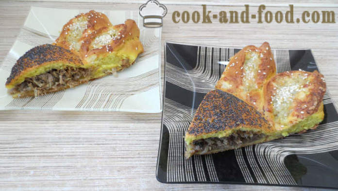 Vlees snack-cake Zonnebloem - hoe je een gist taart, zonnebloem, stap voor stap recept foto's maken