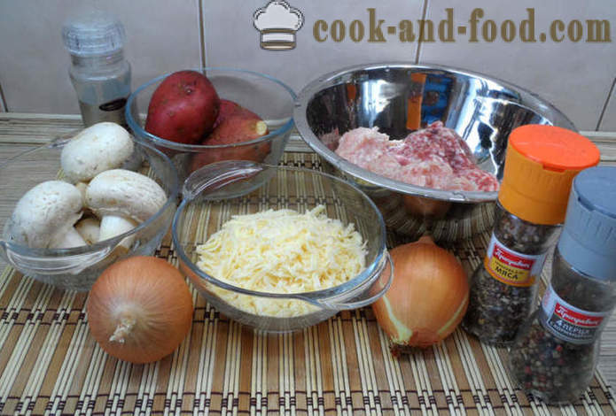 Bladerdeeg pasteitjes in de oven gebakken met champignons en jus - hoe sappige gehaktballetjes in de oven, met een stap voor stap recept foto's