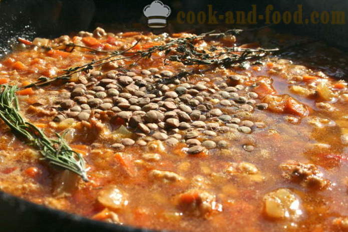 Stoofpot met linzen, groenten en saus - hoe linzen met vlees en saus, een stap voor stap recept foto's te koken