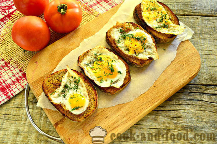 Franse toast met ei en greens op een koekenpan - hoe je een toast met een ei bij het ontbijt, een stap voor stap recept foto's