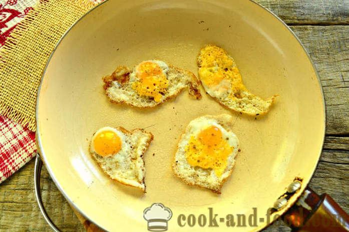 Franse toast met ei en greens op een koekenpan - hoe je een toast met een ei bij het ontbijt, een stap voor stap recept foto's