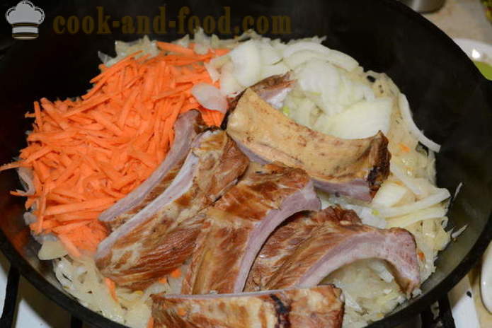 Zuurkool en verse kool met vlees - hoe je een heerlijke stoofpot van kool koken in een pan, met een stap voor stap recept foto's