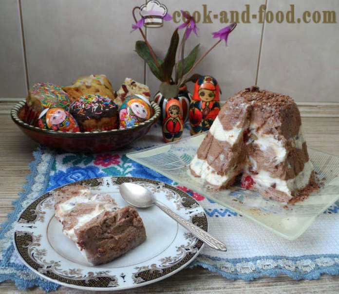 Tsaar Pasen kwark met chocolade, gecondenseerde melk en geen eieren - hoe de koninklijke Pasen koken thuis, stap voor stap recept foto's