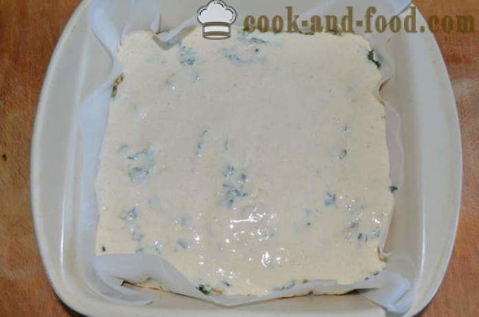 Quick filler cake op yoghurt met spinazie, ei en groene uien - hoe gelei taart te bereiden met kefir, een stap voor stap recept foto's