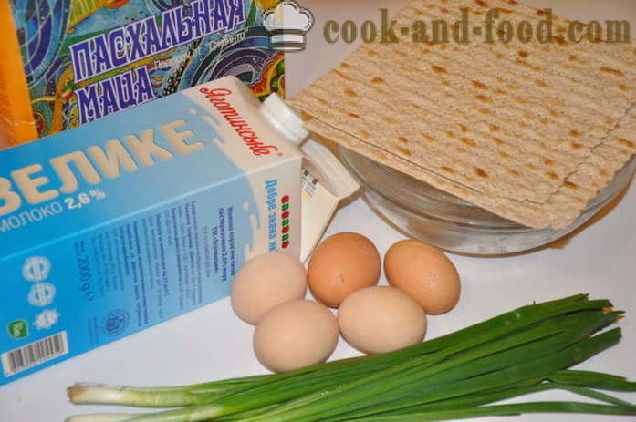 Omelet met matzo - eenvoudige Joodse Pascha gerechten, hoe om te koken met eieren matze, een stap voor stap recept foto's