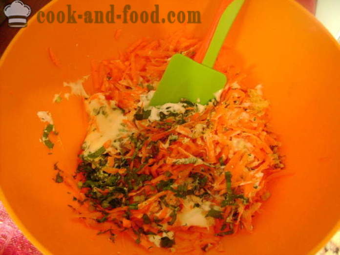 Mayonaise heerlijke salade met wilde knoflook, wortel, knoflook en noten - hoe wortelsalade koken met wilde knoflook, met een stap voor stap recept foto's