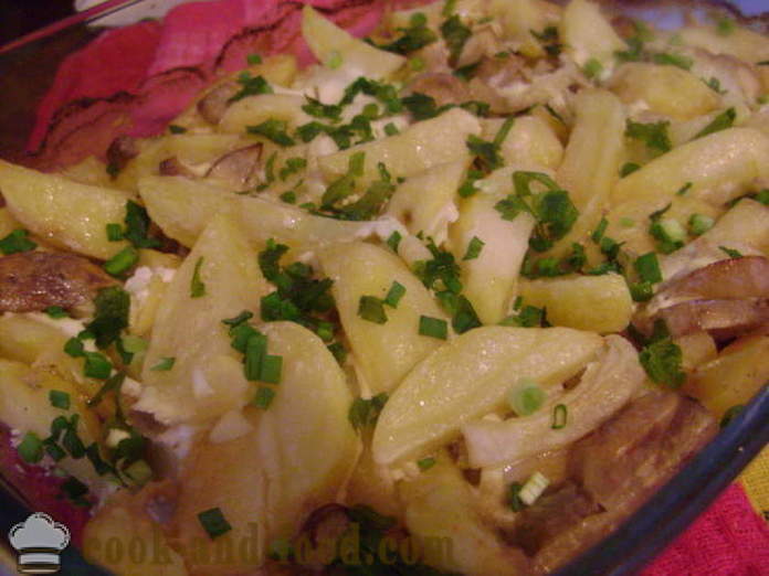 Aardappelen gebakken in de oven met champignons en zure room - hoe lekker gebakken aardappelen in de oven, met een stap voor stap recept foto's