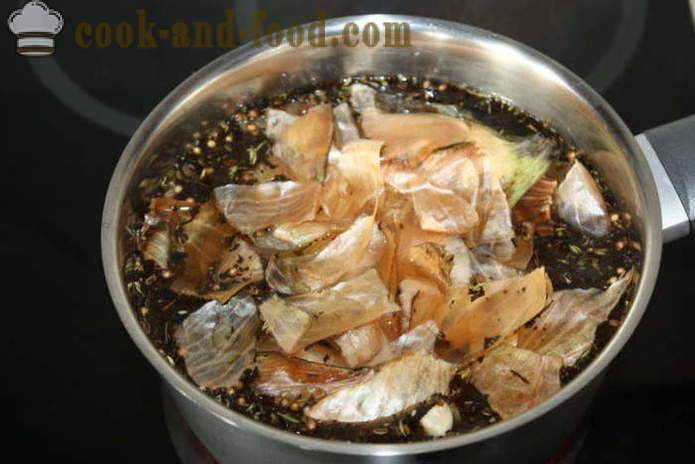 Tasty makreel, gerookte thee en ui kaf - hoe makreel roken in uihuiden thuis, stap voor stap recept foto's