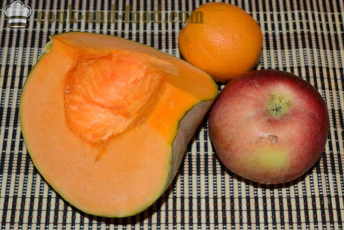 Pumpkin salade met appel en rozijnen met sinaasappelsaus - hoe om te pompoen salade met appels, een stap voor stap recept foto's te koken