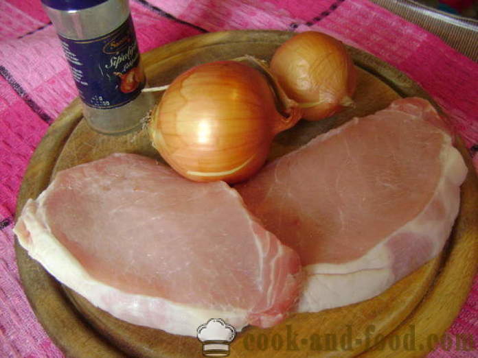 Varkenslapje met uien - hoe schnitzel van varkensvlees te koken, met een stap voor stap recept foto's