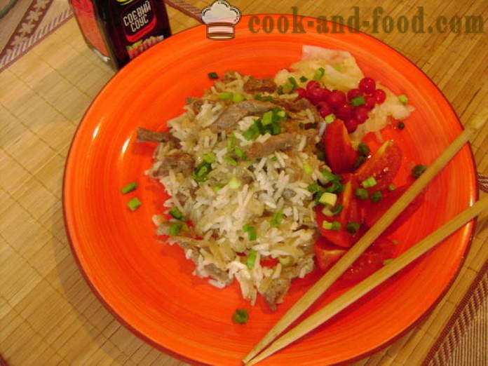 Rijst met vlees in het Chinees - hoe rijst met vlees koken in een pan, een stap voor stap recept foto's