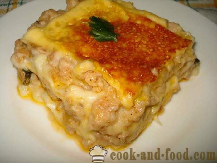 Fast Lasagne met gehakt kip zonder testen - hoe lasagne koken zonder de test, stap voor stap recept foto's