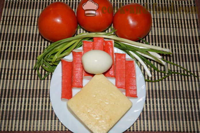 Salade met krab sticks, tomaten, kaas en eieren - hoe je een heerlijke salade van krab sticks, een stap voor stap recept foto's te koken