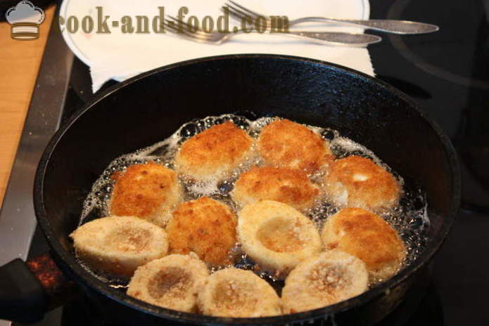 Ei gebakken in broodkruimels, gevuld met kip lever - hoe eieren, gepaneerde, koken met een stap voor stap recept foto's