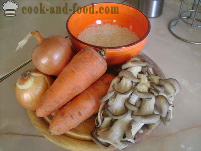 Meatless pilaf met champignons in een koekenpan - hoe vleesloze risotto met champignons, een stap voor stap recept foto's te koken