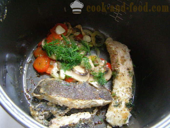 Gebakken bot in multivarka met groenten en champignons - zowel smakelijk bot in multivarka, stap voor stap recept foto's te koken