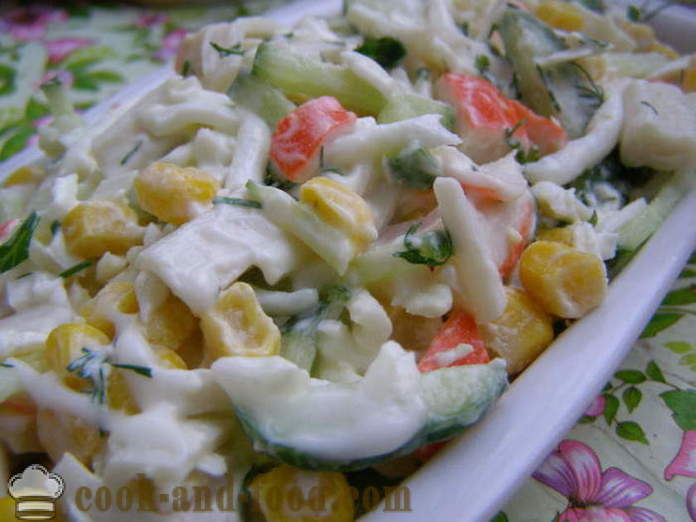 Heerlijke krab salade met maïs en eieren - hoe krabsalade koken maïs snel en lekker, met een stap voor stap recept foto's